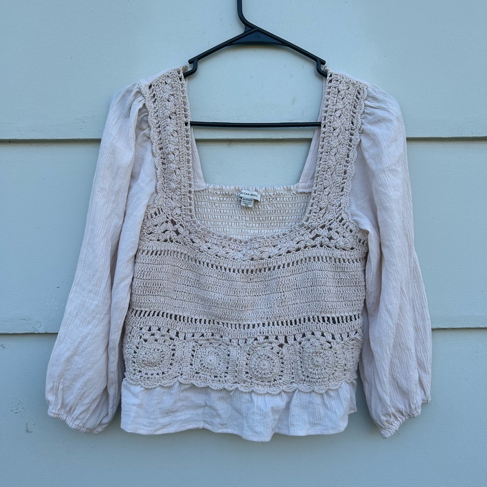Elegant Cream Crochet Women's Top - Picture 5 of 8